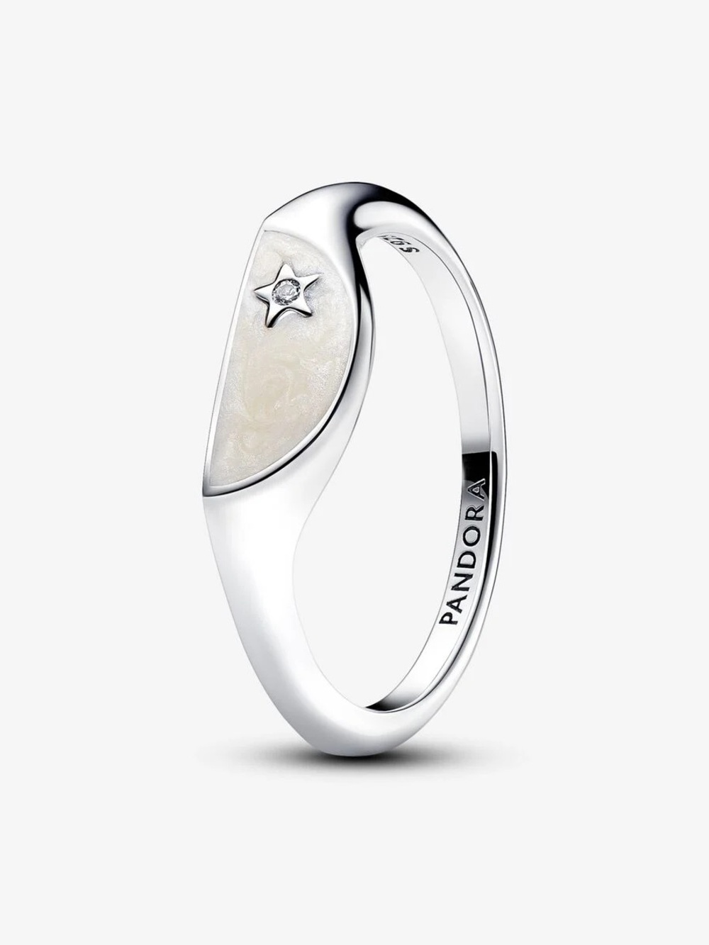 Pandora Silver Ring with White Inlay and Star Accent